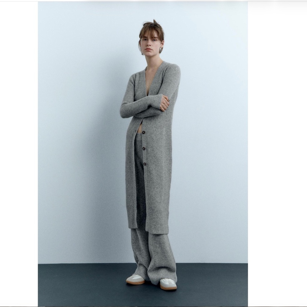 NWT Zara Gray Long Knit Sweater / Pant Set, Sz S